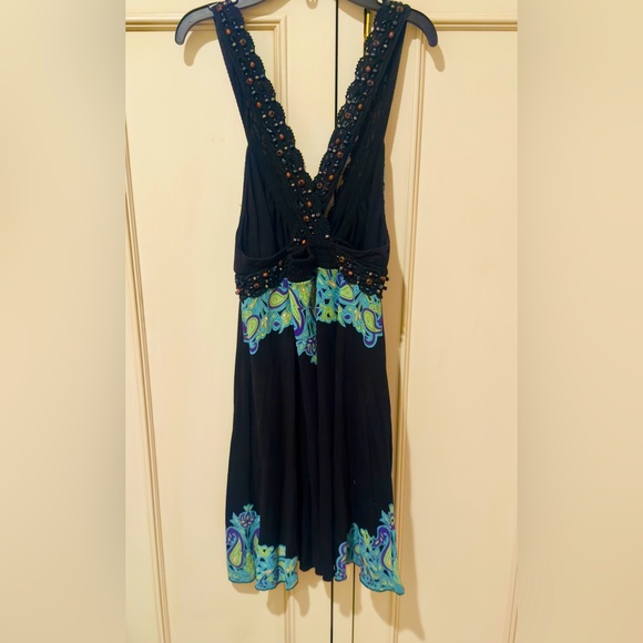 Free People Vintage Dress. Black and turquoise with Beading detail. Size Medium - Picture 4 of 7